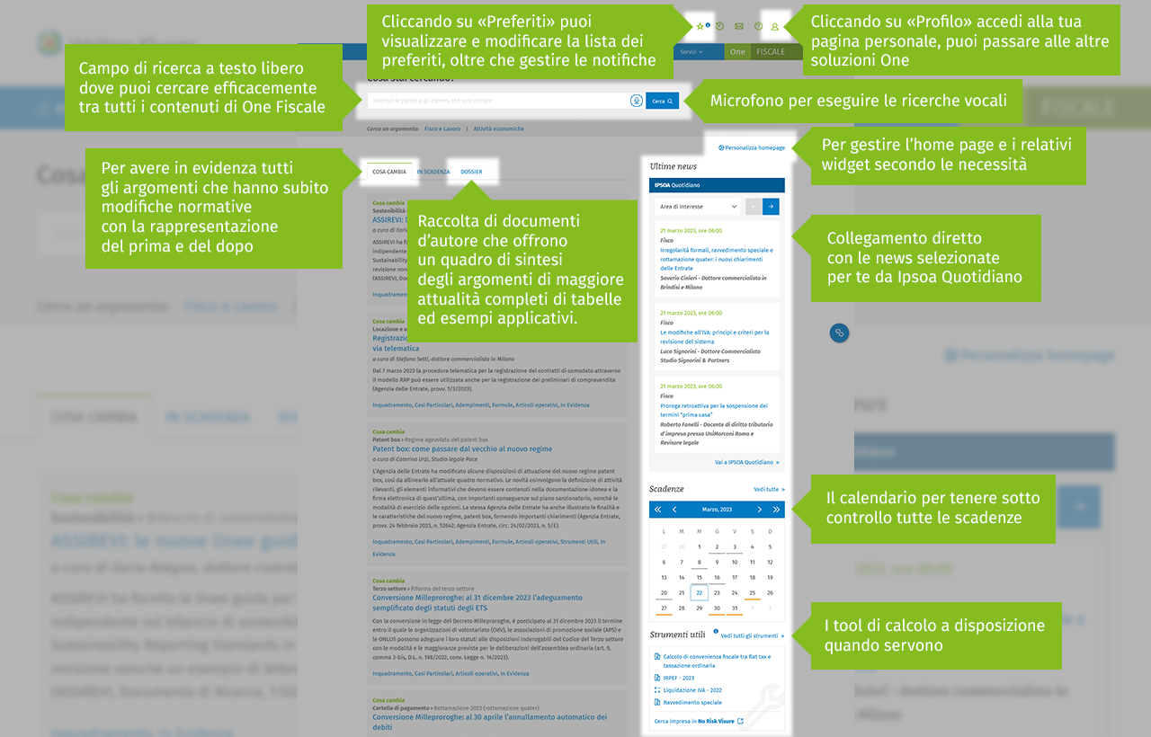 navigazione home page funzionalità